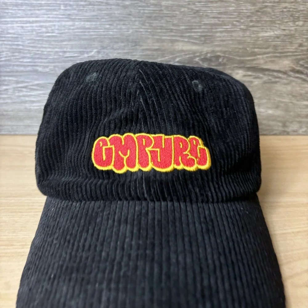 GMPURE Hat Cap Strap Back Black Corduroy Embroidered Logo Retro Style Mens